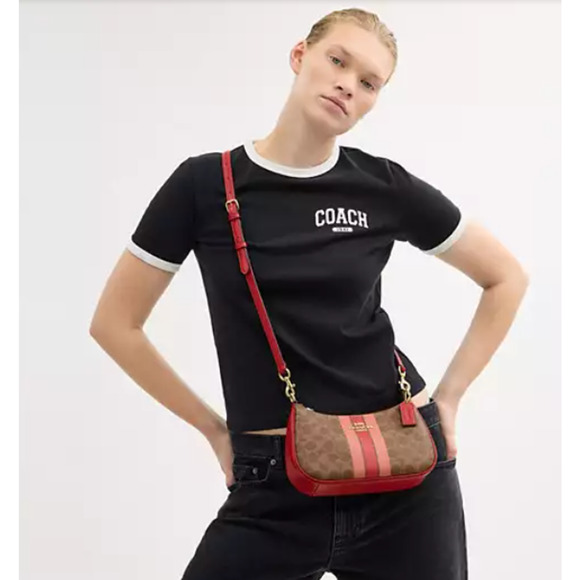 Coach Teri Shoulder Bag In Signature Canvas With Stripe In Tan Multi CAL81 NWT - Picture 10 of 10